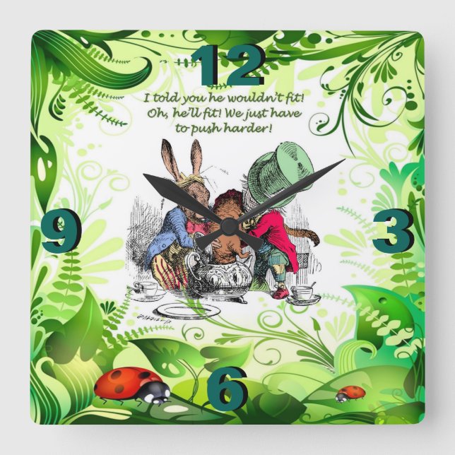 Oh, He'll Fit! 1 Square Wall Clock (Front)