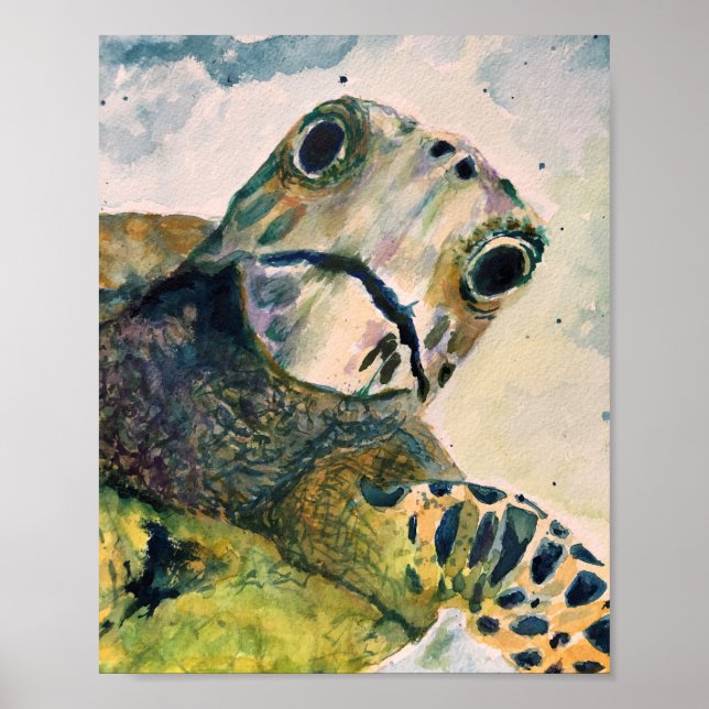 Oh Hello, Surprised Sea Turtle Poster print (Front)