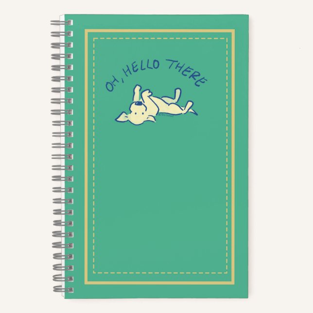 "Oh Hello There" Yellow Lab Puppy Green Custom Notebook (Front)