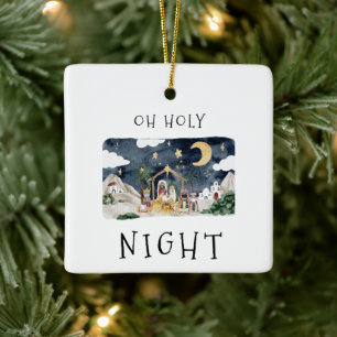 Oh Holy Night African American Nativity Christmas Ceramic Ornament