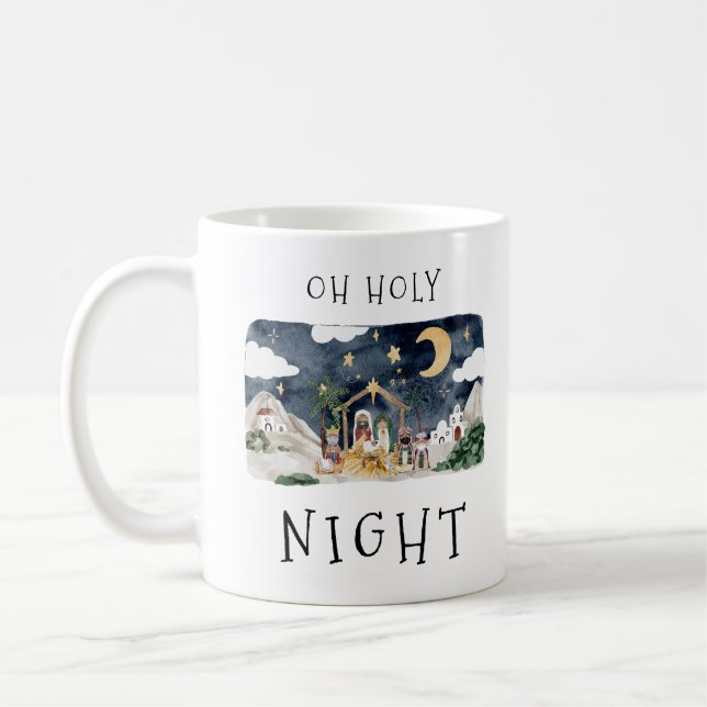 Oh Holy Night African American Nativity Christmas Coffee Mug (Left)