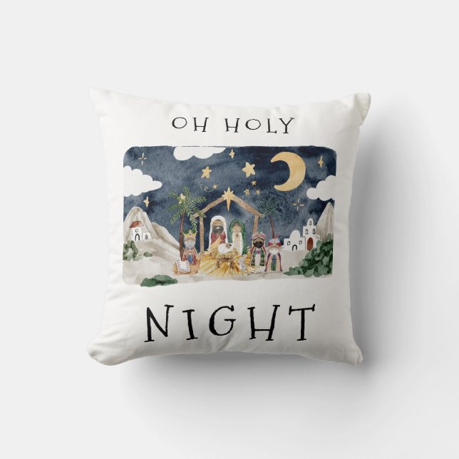 Oh Holy Night African American Nativity Christmas Cushion (Front)