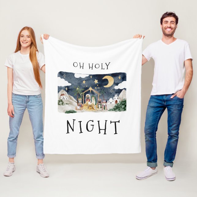 Oh Holy Night African American Nativity Christmas Fleece Blanket (In Situ)