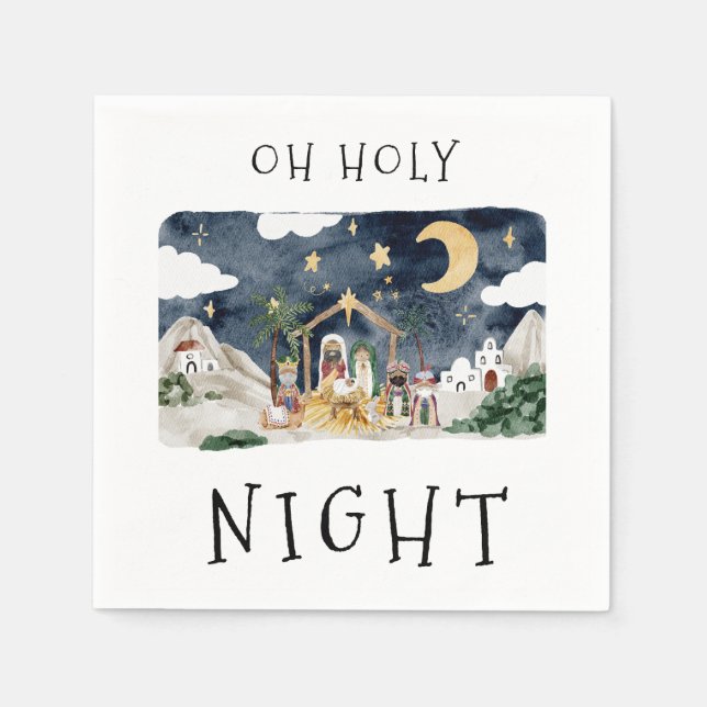 Oh Holy Night African American Nativity Christmas Napkin (Front)