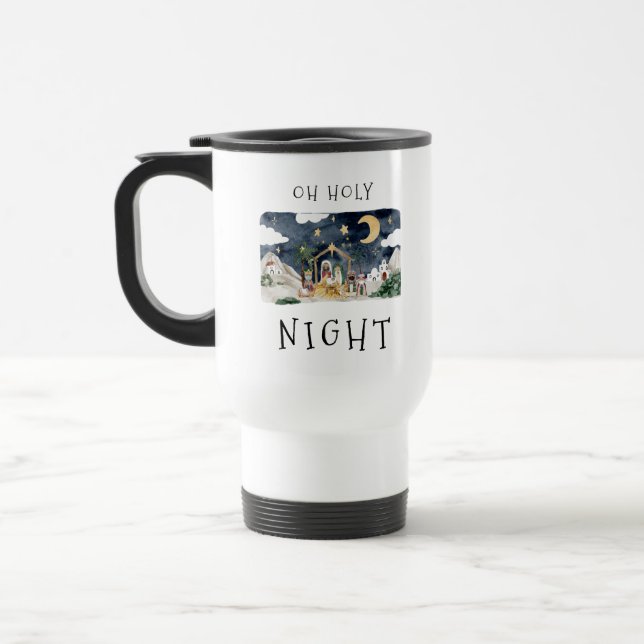 Oh Holy Night African American Nativity Christmas Travel Mug (Left)