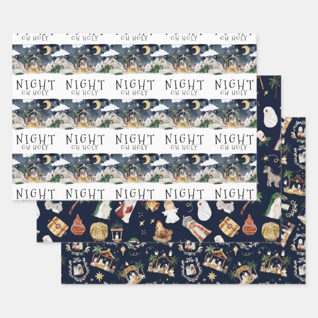 Oh Holy Night African American Nativity Christmas Wrapping Paper Sheet (Set)