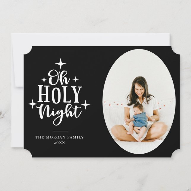 Oh Holy Night Black Photo Holiday Card (Front)