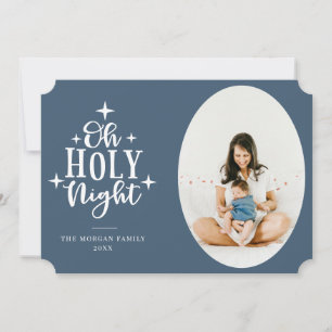 Oh Holy Night Blue Photo Holiday Card