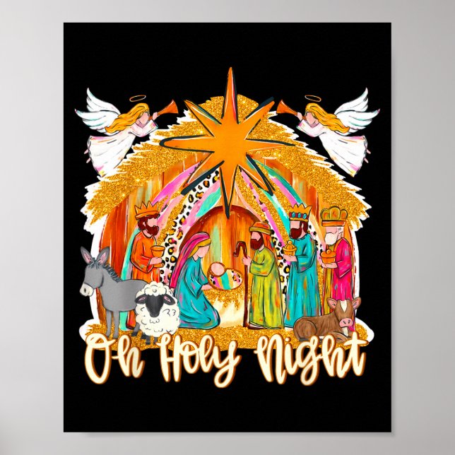 Oh Holy Night Christian Nativity Scene Christmas R Poster (Front)
