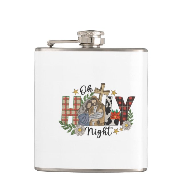 Oh Holy Night Christmas Design Hip Flask (Front)
