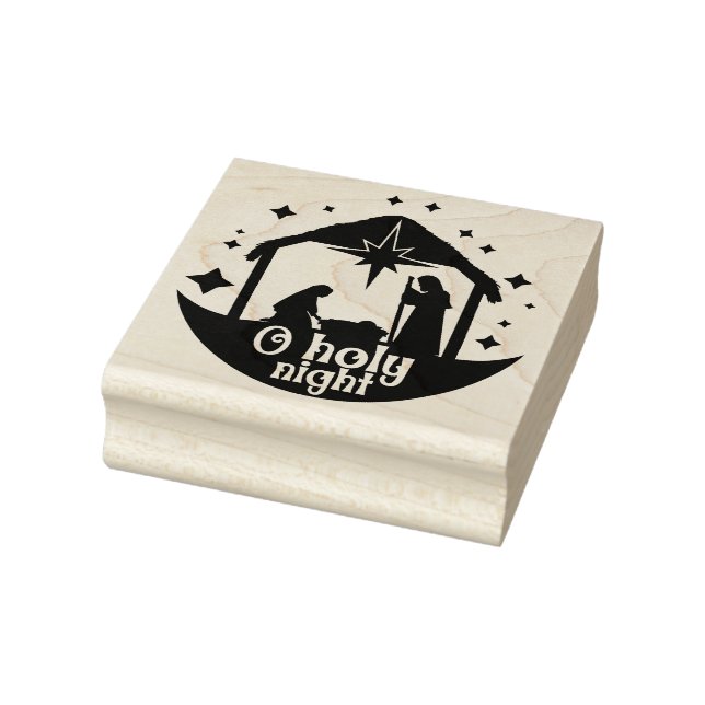 Oh Holy Night Christmas Square Wood Rubber Stamp (Stamp)