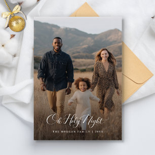 Oh Holy Night Elegant Religious Family Photo Green Holiday Card