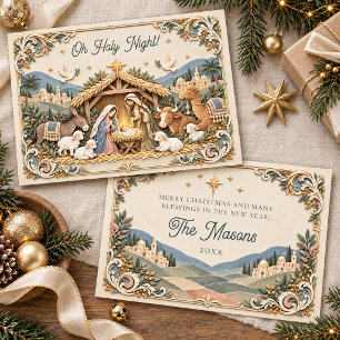 Oh Holy Night Manger Nativity Scene Christmas Card