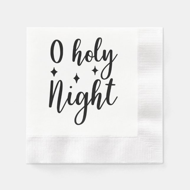 OH HOLY NIGHT Modern Script Christmas Napkin (Front)