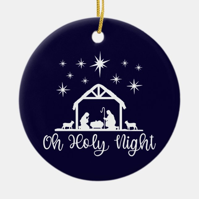 Oh Holy Night Nativity Family Photo Ceramic Tree Decoration (Front)