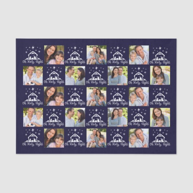 Oh Holy Night Nativity Navy Blue Family Photo Tissue Paper (Front)