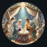 Oh Holy Night - Nativity scene Classic Round Sticker<br><div class="desc">What a holy night it was when Jesus was born.</div>