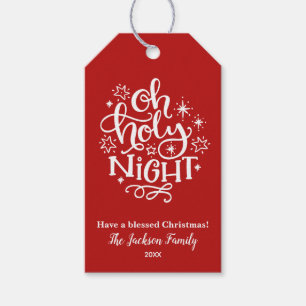 Oh Holy Night Personalised Red Holiday Gift Tags