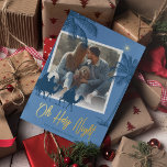 Oh Holy Night Photo Christmas Gold Foil Holiday Card<br><div class="desc">Real foil religious christmas card featuring a blue background,  a photo for you to replace with your own,  the three kings,  desert palm trees,  the winter festive saying 'oh holy night' in gold foil,  and your family name.</div>