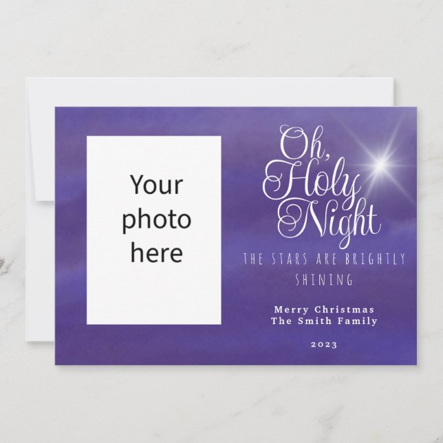 Oh Holy Night Photo Christmas Holiday Card (Front)