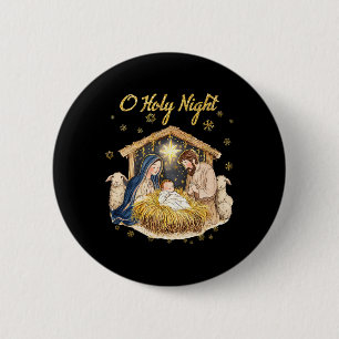 Oh Holy Night Religious Christmas Nativity Scene F 6 Cm Round Badge