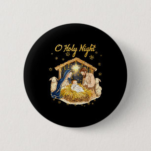 Oh Holy Night Religious Christmas Nativity Scene F 6 Cm Round Badge