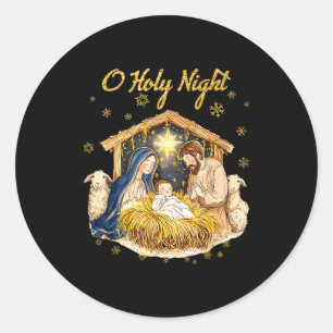 Oh Holy Night Religious Christmas Nativity Scene F Classic Round Sticker