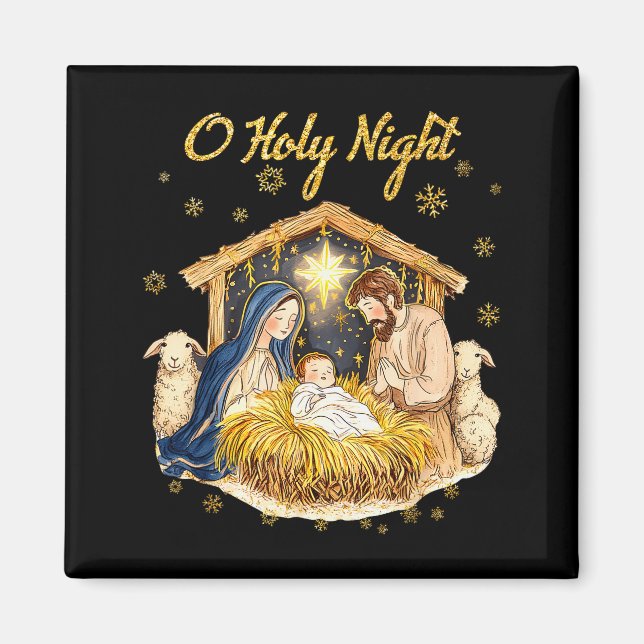 Oh Holy Night Religious Christmas Nativity Scene F Magnet (Front)