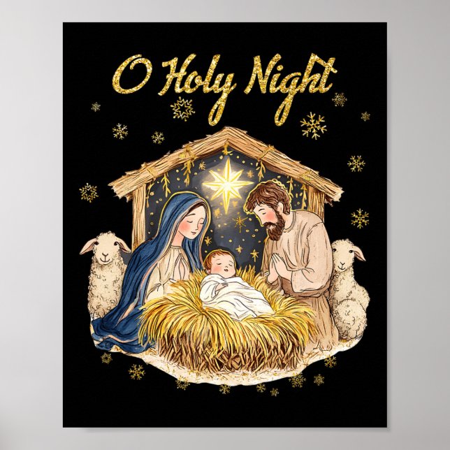 Oh Holy Night Religious Christmas Nativity Scene F Poster (Front)