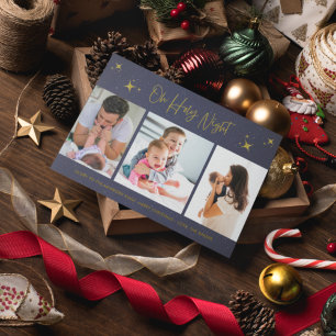 Oh Holy Night Religious Three Photo Family  Holiday Card