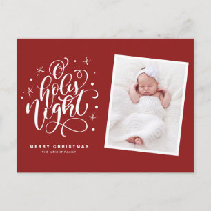 Oh Holy Night Script Red First Christmas Photo Holiday Postcard