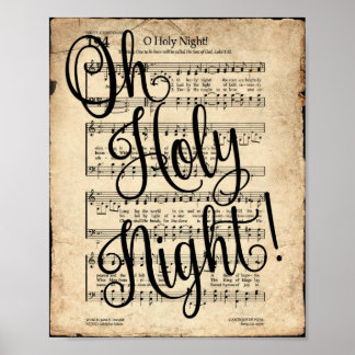 Oh Holy Night Scripted Vintage Hymn Poster