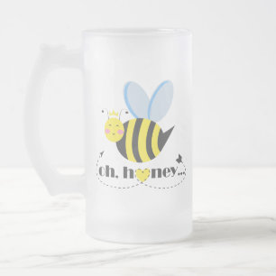 Oh Honey Valentines queen Bee character with tiara Frosted Glass Beer Mug