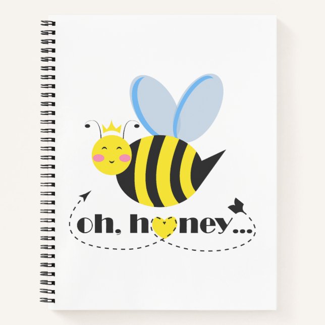 Oh Honey Valentines queen Bee character with tiara Notebook (Front)