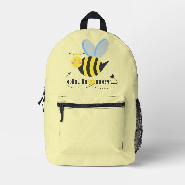 Oh Honey Valentines queen Bee character with tiara Printed Backpack (Front)