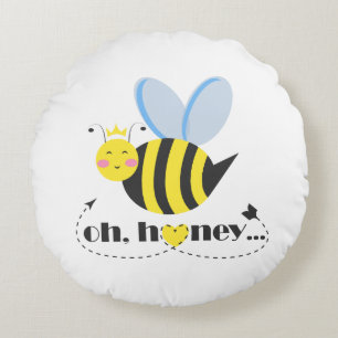 Oh Honey Valentines queen Bee character with tiara Round Cushion