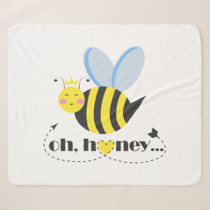 Oh Honey Valentines queen Bee character with tiara Sherpa Blanket