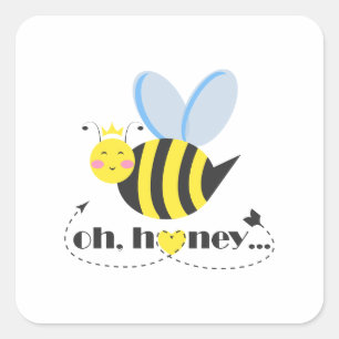 Oh Honey Valentines queen Bee character with tiara Square Sticker