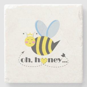 Oh Honey Valentines queen Bee character with tiara Stone Coaster