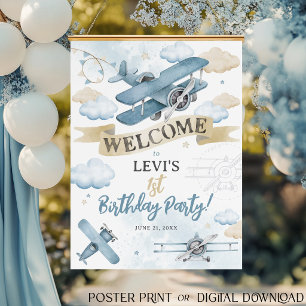 Oh How Time Flies Aeroplane Birthday Party Welcome Poster
