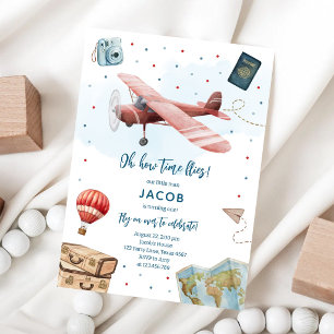 Oh How Time Flies Pilot Aeroplane Birthday Invitation
