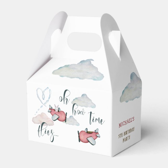 Oh how time flies retro plane boy birthday favour box (Front Side)