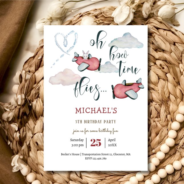 Oh how time flies retro plane boy birthday invitation (Creator Uploaded)
