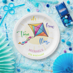 Oh how time flies watercolor kite birthday paper plate