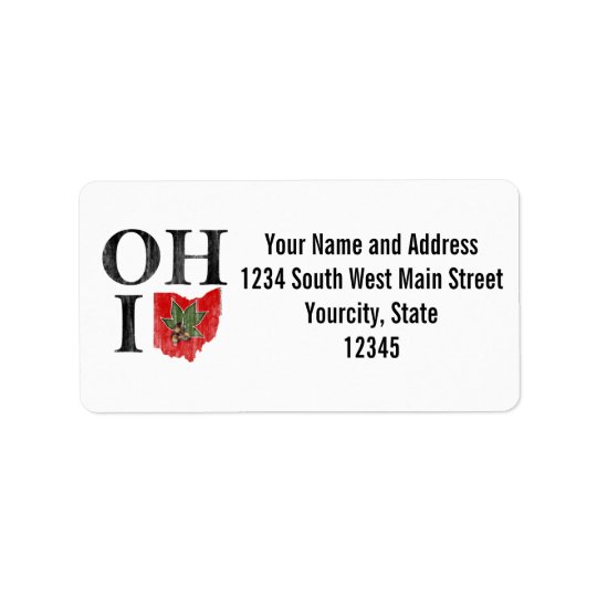 OH IO Typographic Ohio Vintage Red Buckeye Nut Address Label