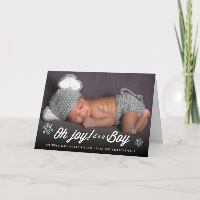 Oh Joy It's A Boy Photo Holiday Birth Announcement (Front)