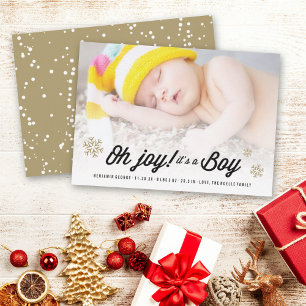 Oh Joy It's A Boy Snowflakes Photo Holiday Birth Card