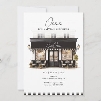 Oh Là Là Black & White Paris Café 2nd Birthday Invitation