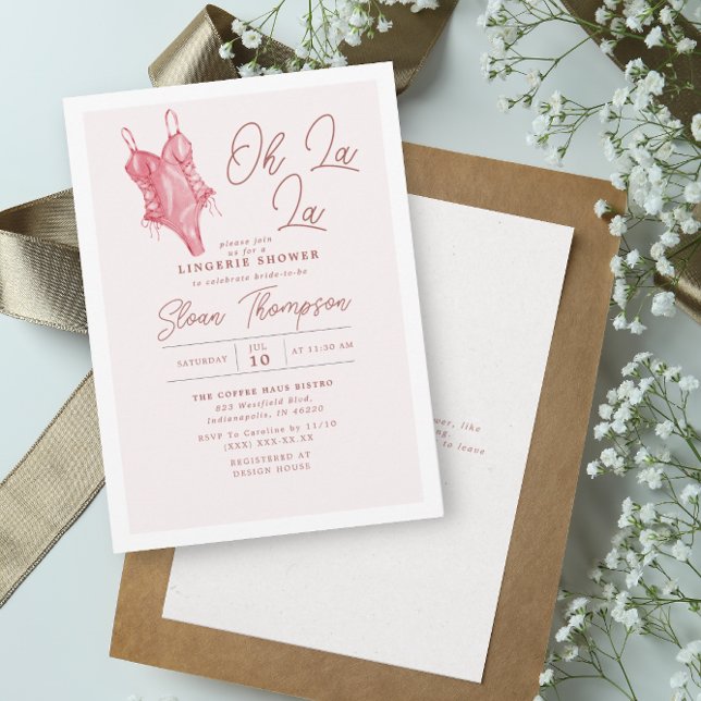 Oh La La Blush Lingerie Blush Bridal Shower Invitation (Creator Uploaded)