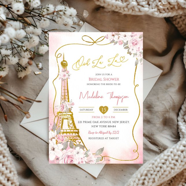 Oh La La Blush Pink French Parisian Bridal Shower Invitation (Creator Uploaded)